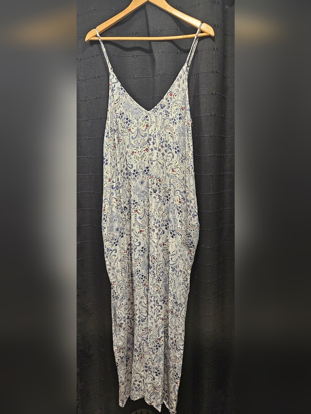 LOVESTITCH Blue Paisley Floral Maxi Dress with Pockets M/L Boho Coastal - Picture 2 of 7